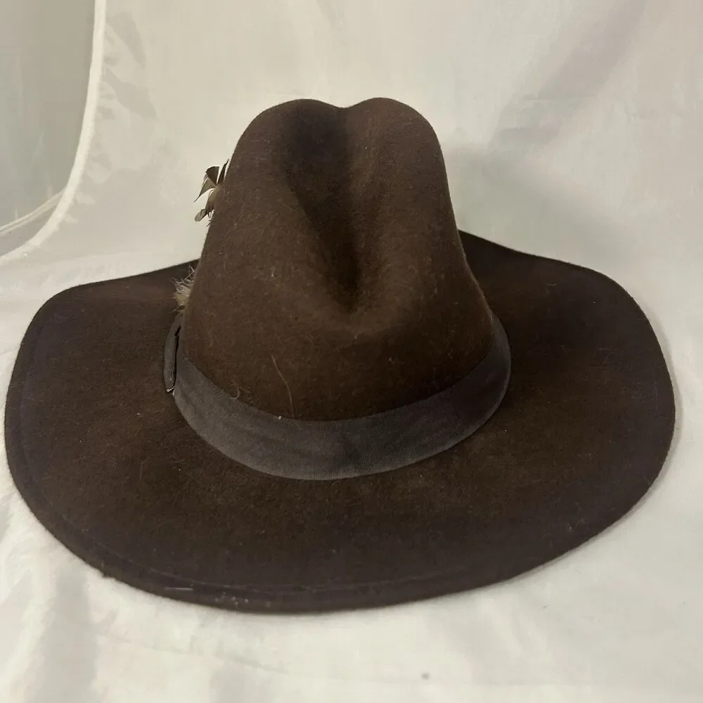 LAUREN Ralph Lauren Feather Embellished Wool Hat Brown Size Medium